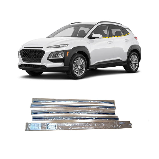 Windows Frame Sill Molding Cover Trim for Hyundai Kona 2018-2023 (6PCs) Chrome Finish Tape-On Style