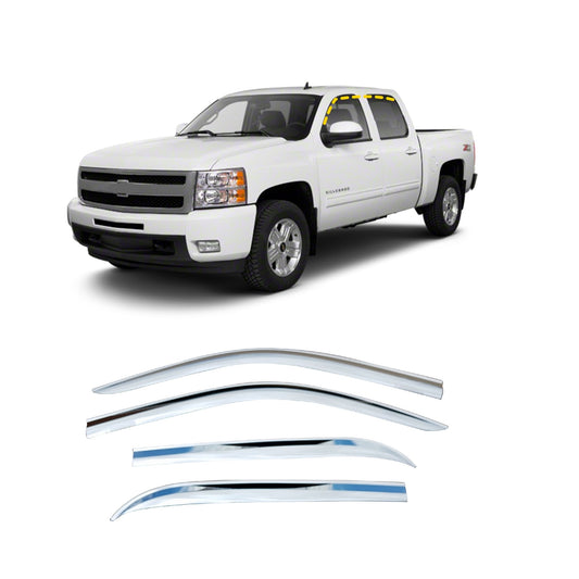 Rain Guards for Chevrolet Silverado 1500 Crew Cab 2007-2013 (4PCs) Chrome Finish Tape-On Style