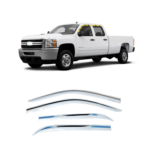 Rain Guards for Chevrolet Silverado 2500 Crew Cab 2007-2014 (4PCs) Chrome Finish Tape-On Style