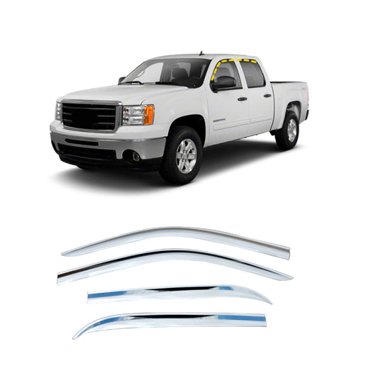 Rain Guards for GMC Sierra 1500 Crew Cab 2007-2013 (4PCs) Chrome Finish Tape-On Style