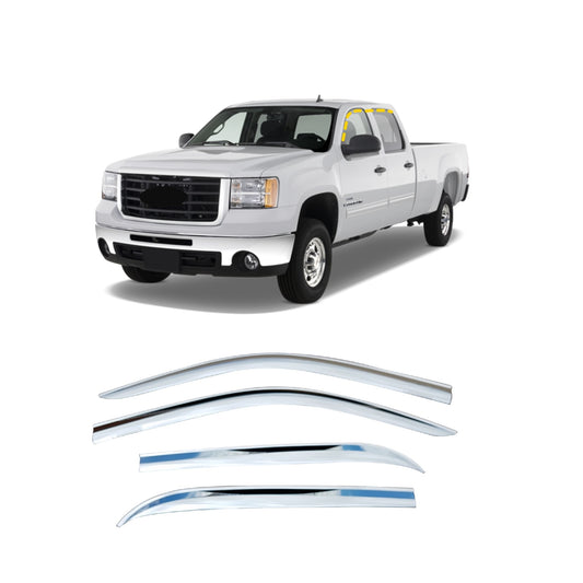 Rain Guards for GMC Sierra 2500 Crew Cab 2007-2014 (4PCs) Chrome Finish Tape-On Style