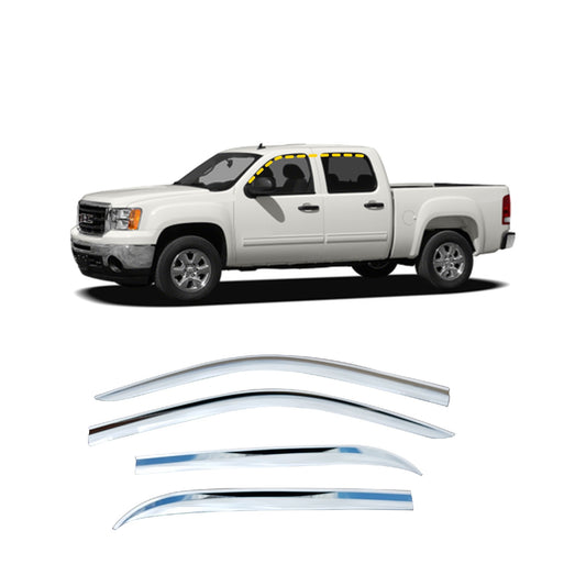 Rain Guards for GMC Sierra 3500 Crew Cab 2007-2014 (4PCs) Chrome Finish Tape-On Style