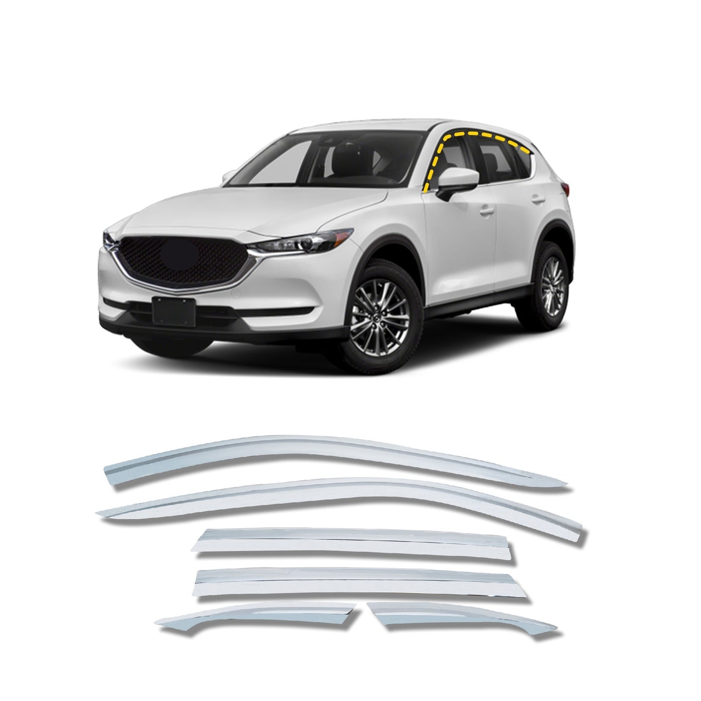 Rain Guards for Mazda CX-5 2017-2024 (6PCs) Chrome Finish Tape-On Style