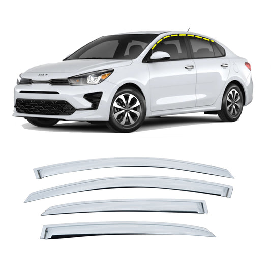 Rain Guards for Kia Rio Sedan 2018-2023 (4PCs) Chrome Finish Tape-On Style