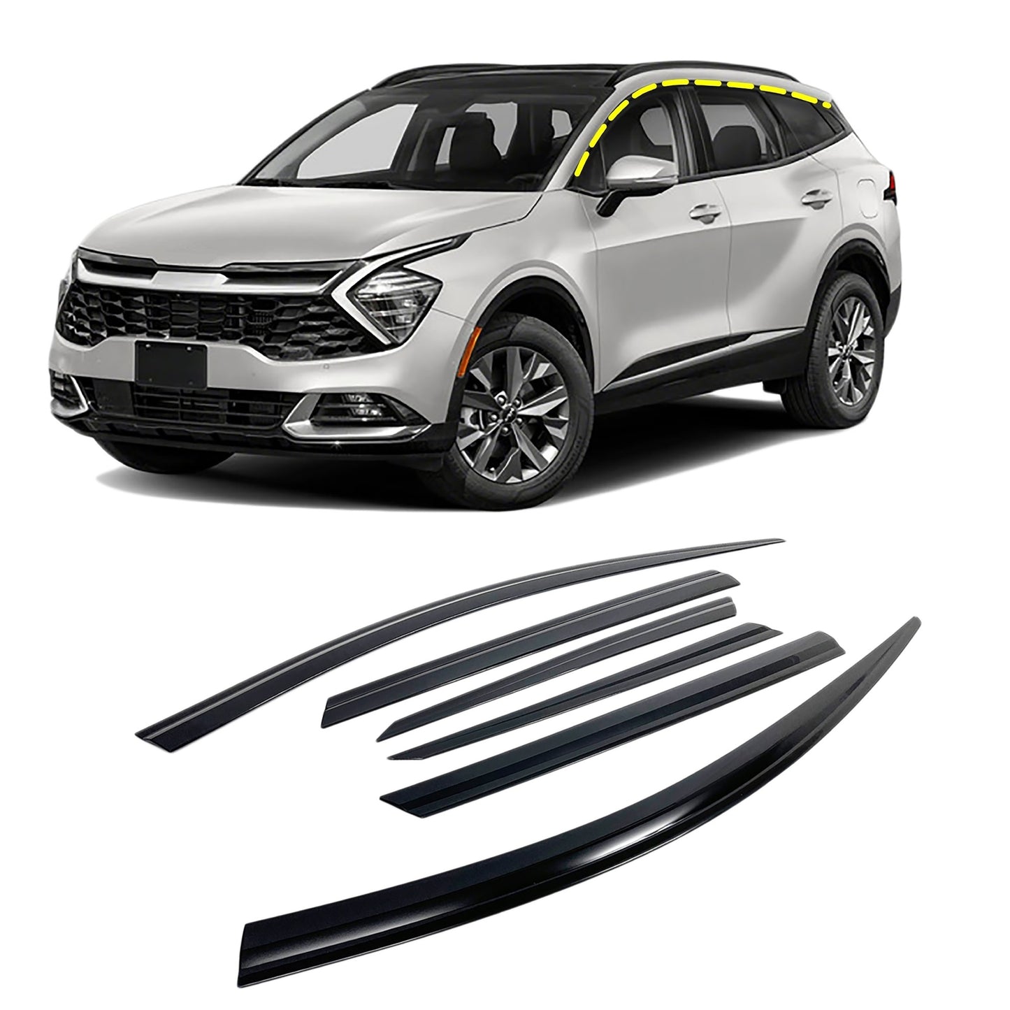 Rain Guards for Kia Sportage 2023 (6PCs) Smoke Tinted Tape-On Style