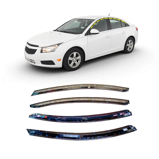 A4650 - Rain Guards for Chevrolet Cruze 2011 - 2015 (4PCs) Chrome Finish Tape - On Style - northernprimesupply