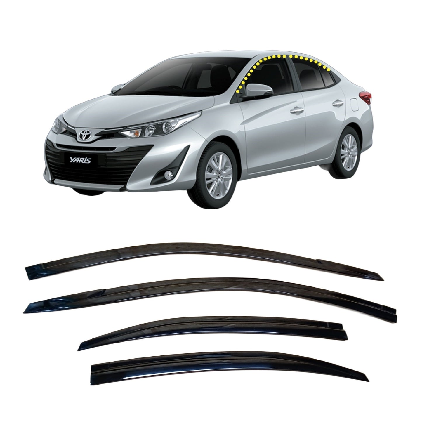 E2111 - Rain Guards for Toyota Yaris Advance 2018 - 2021 (4PCs) Smoke Tinted Tape - On Style - northernprimesupply