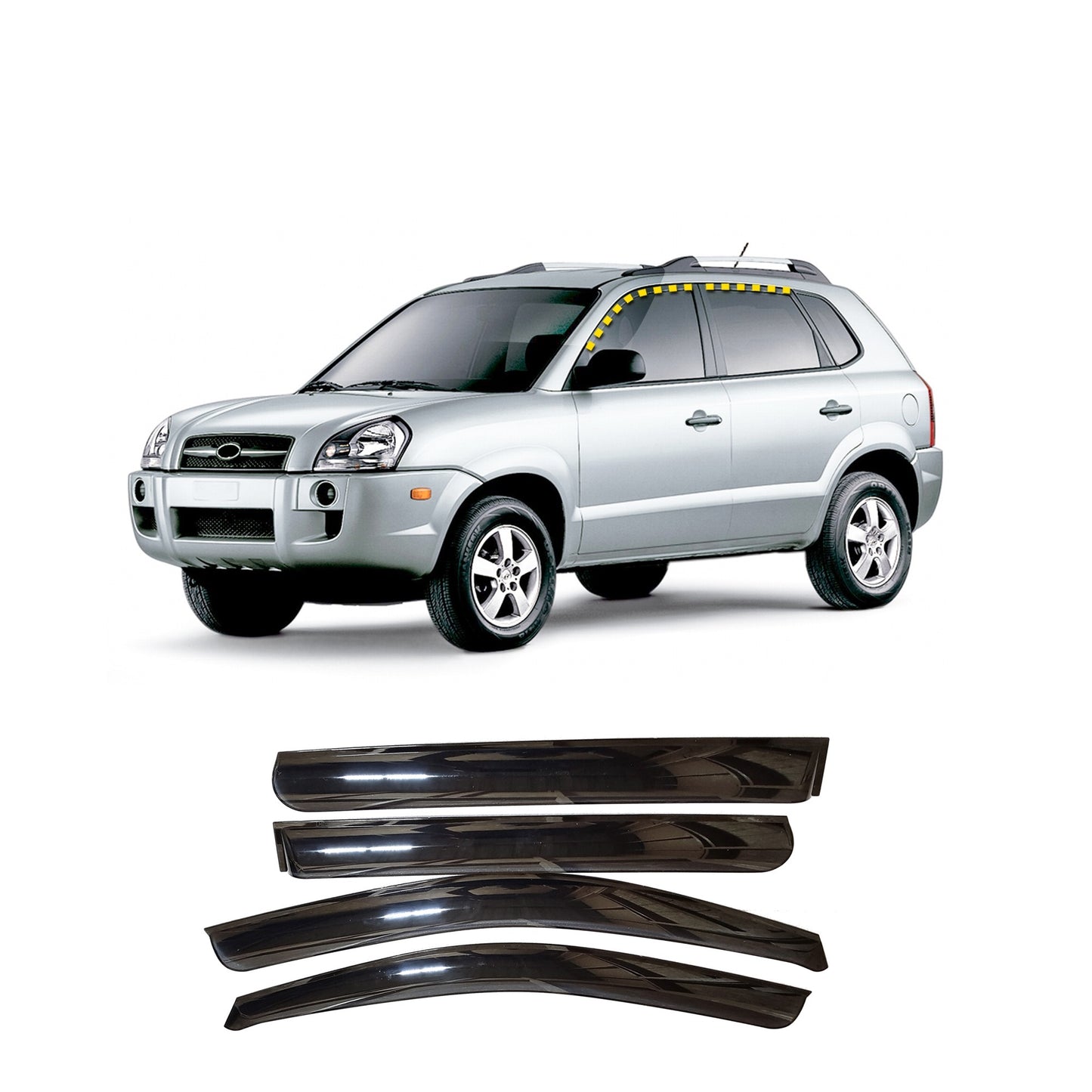 Rain Guards for Hyundai Tucson 2005-2009 (4PCs) Smoke Tinted Tape-On Style