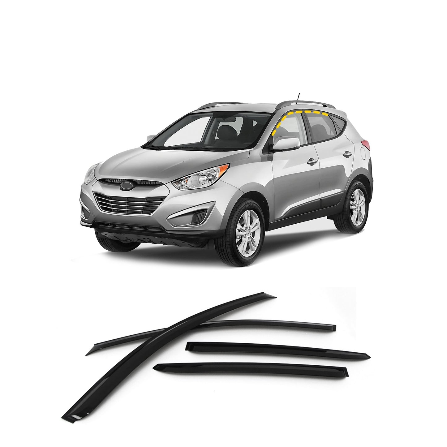 Rain Guards for Hyundai Tucson 2010-2015 (4PCs) Smoke Tinted Tape-On Style