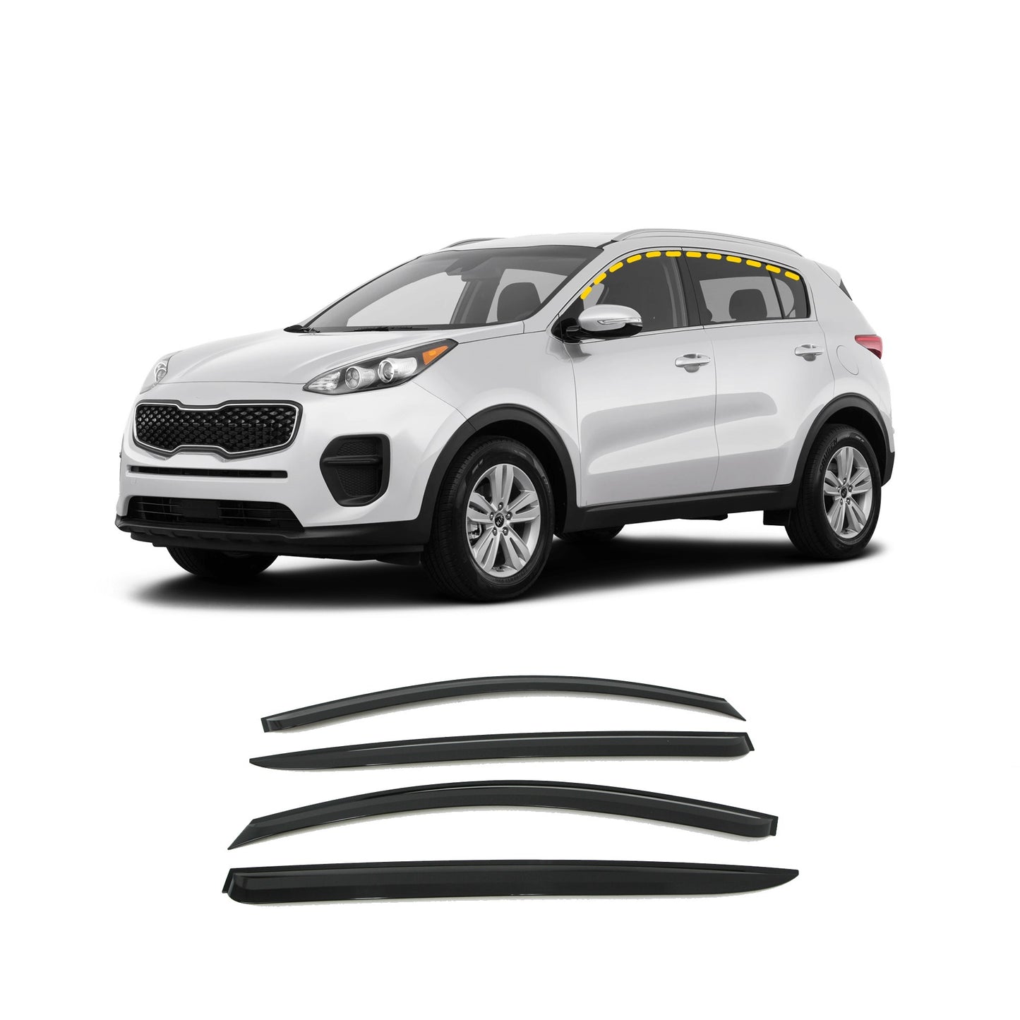 Rain Guards for Kia Sportage 2011-2016 (4PCs) Smoke Tinted Tape-On Style