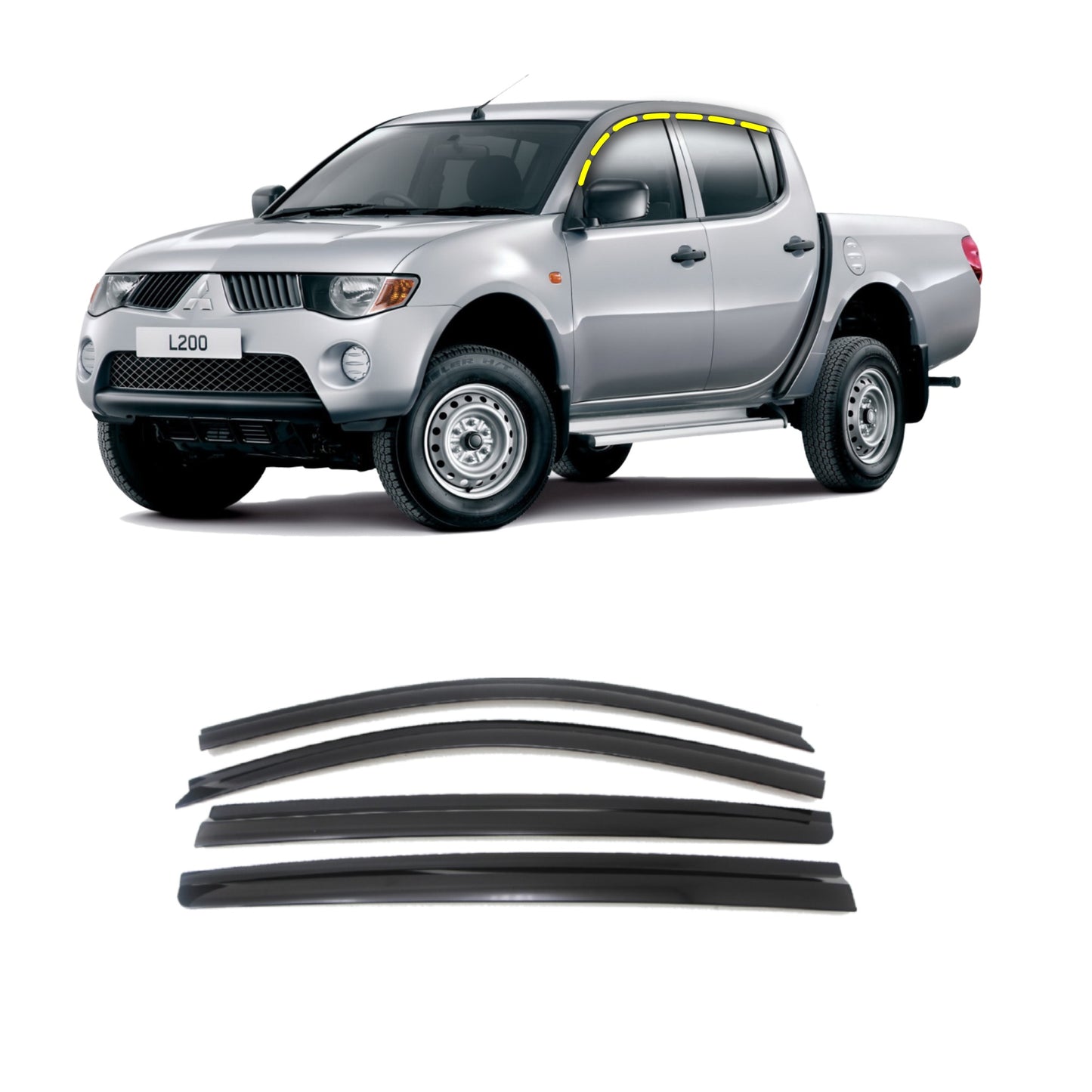 Rain Guards for Mitsubishi Triton DCB L200 2005-2014 (4PCs) Smoke Tinted Tape-On Style