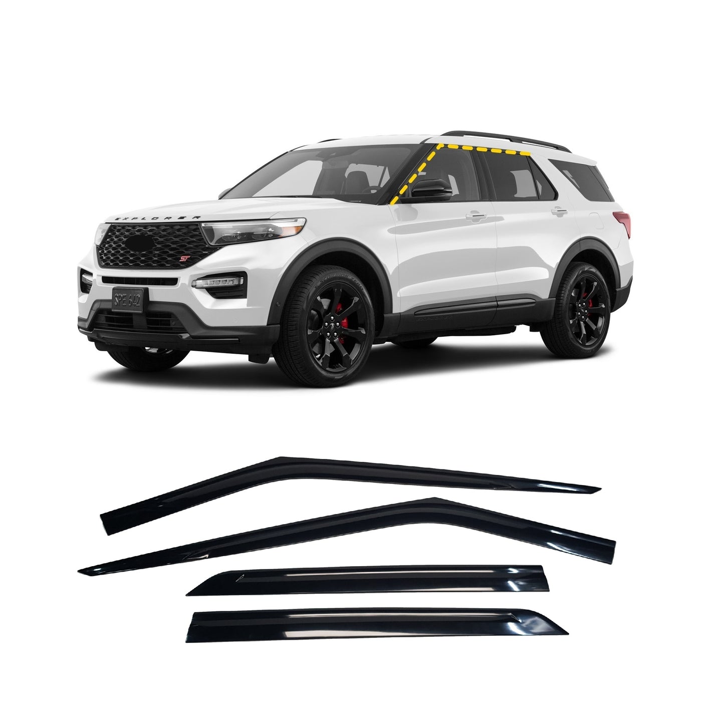 Rain Guards for Ford Explorer 2020-2023 (4PCs) Black Tape-On Style