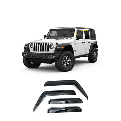 Rain Guards for Jeep Wrangler Unlimited 2018-2022 (4PCs) Black Tape-On Style