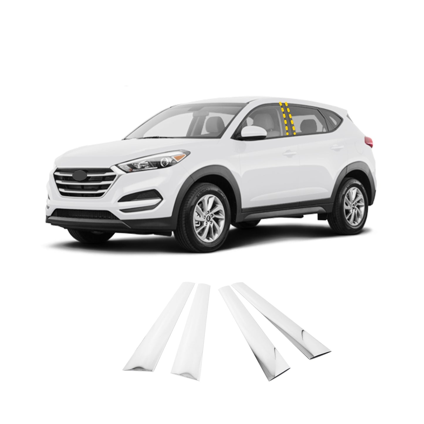 B-Pillar Post Trim for Hyundai Tucson 2016-2021 (4PCs) Chrome Finish Tape-On Style