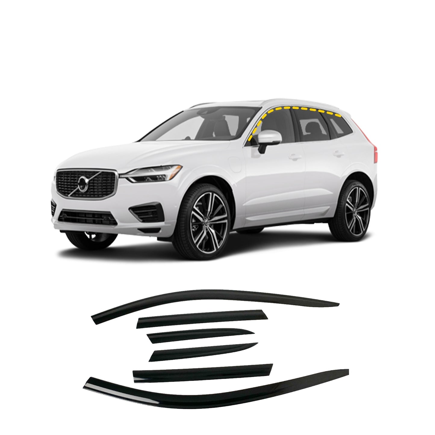 Rain Guards for Volvo XC60 2018-2023 (6PCs) Black Tape-On Style