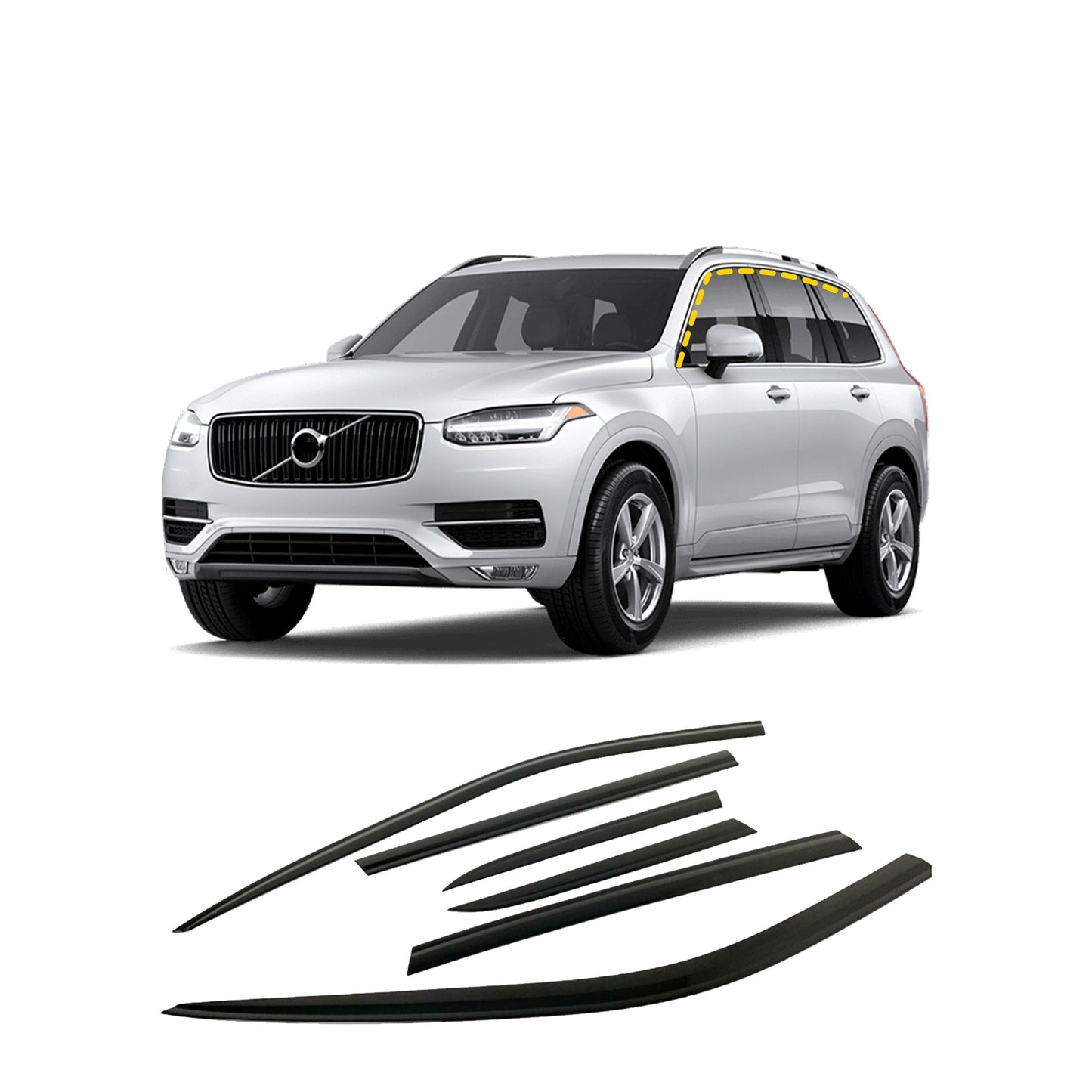 Rain Guards for Volvo XC90 2016-2023 (6PCs) Black Tape-On Style