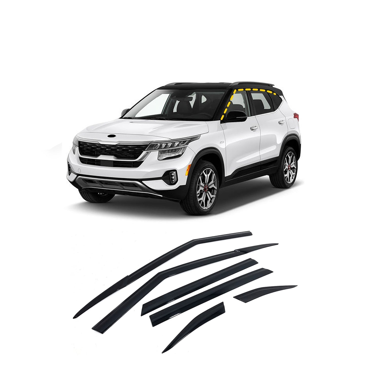 Rain Guards for Kia Seltos 2021-2023 (6PCs) Smoke Tinted Tape-On Style