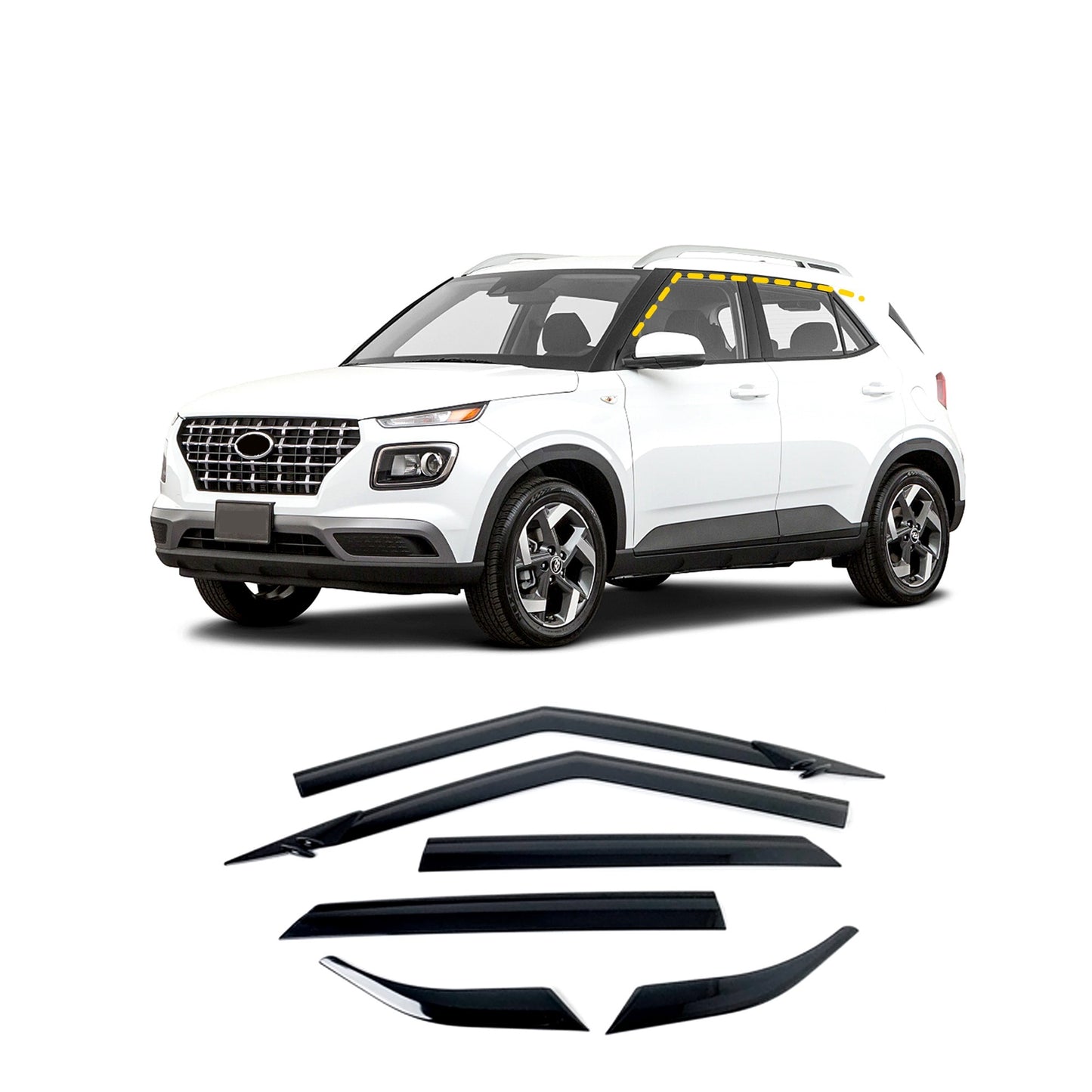 Rain Guards for Hyundai Venue 2020-2023 (6PCs) Smoke Tinted Tape-On Style