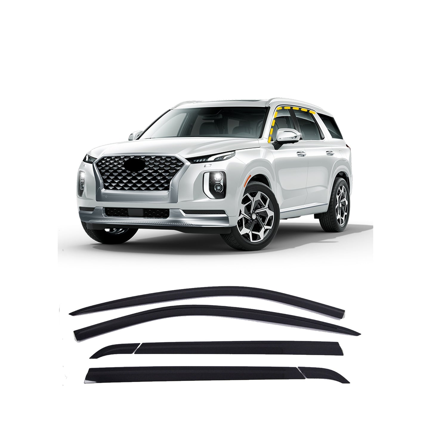 Rain Guards for Hyundai Palisade 2020-2023 (6PCs) Smoke Tinted Tape-On Style