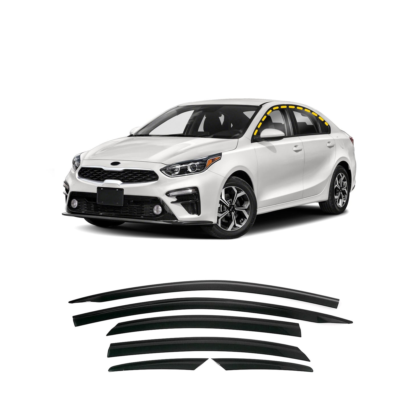 Rain Guards for Kia Forte Sedan 2019-2023 (6PCs) Smoke Tinted Tape-On Style