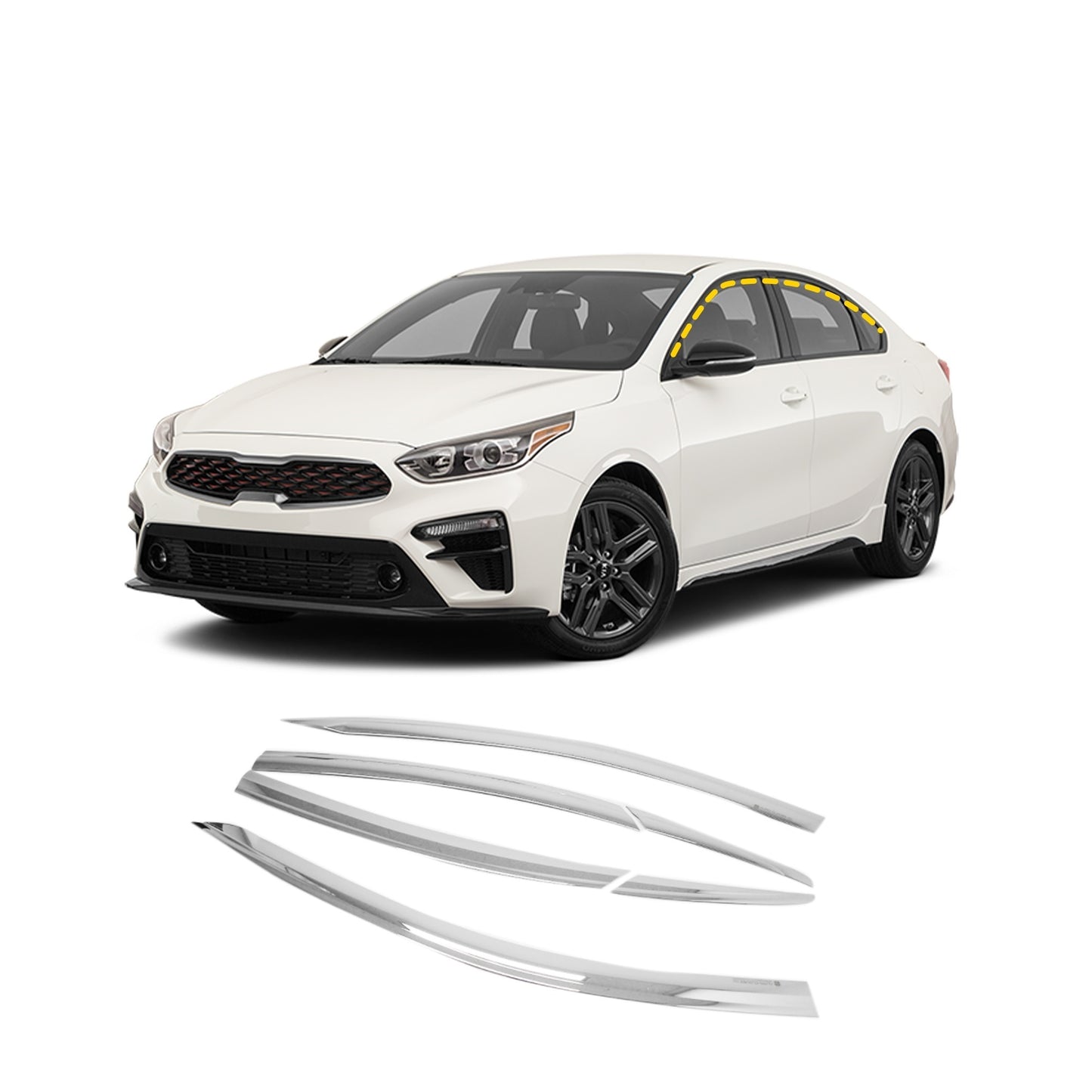 Rain Guards for Kia Forte Sedan 2019-2023 (6PCs) Chrome Finish Tape-On Style