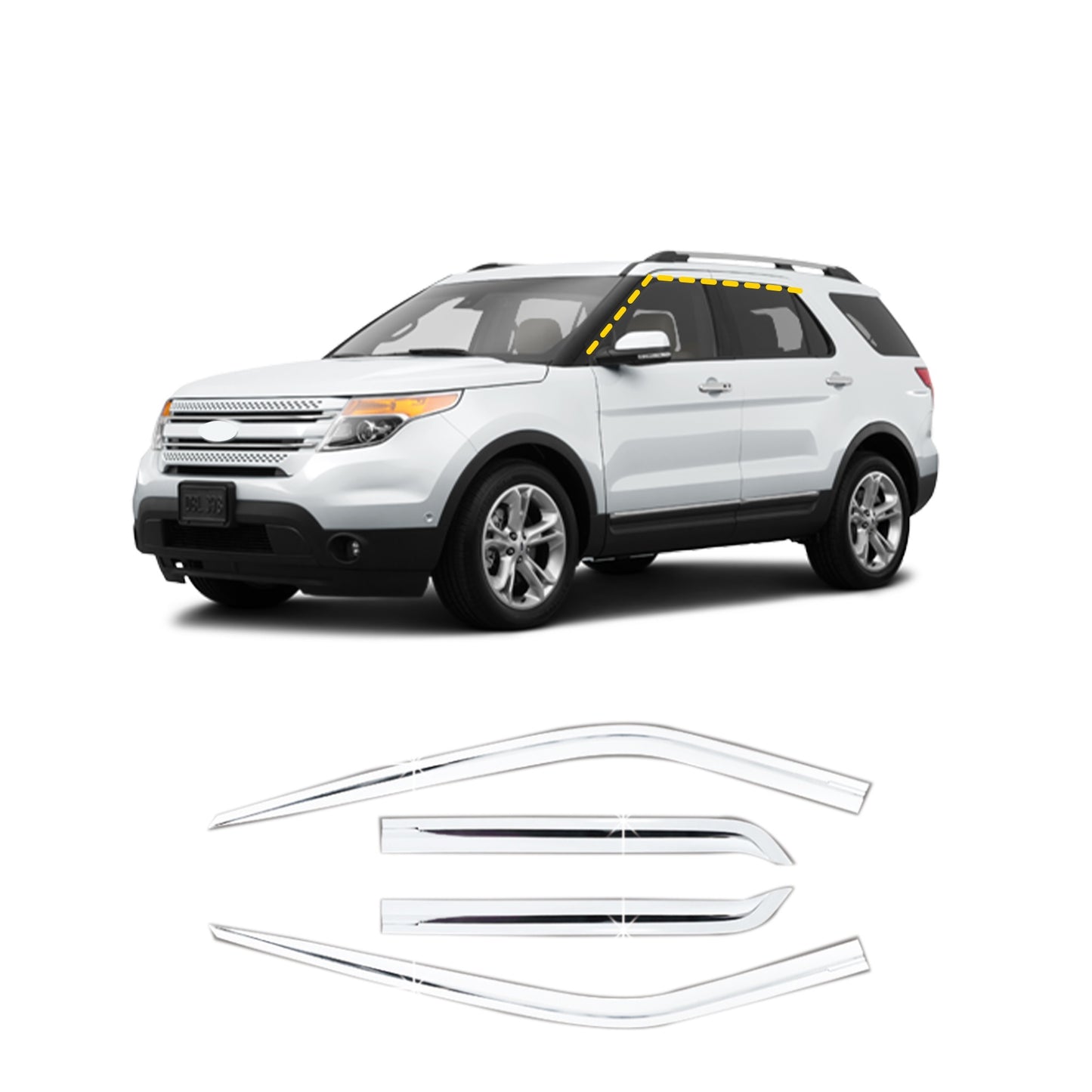 Rain Guards for Ford Explorer (Not Sport) 2011-2019 (4PCs) Chrome Finish Tape-On Style