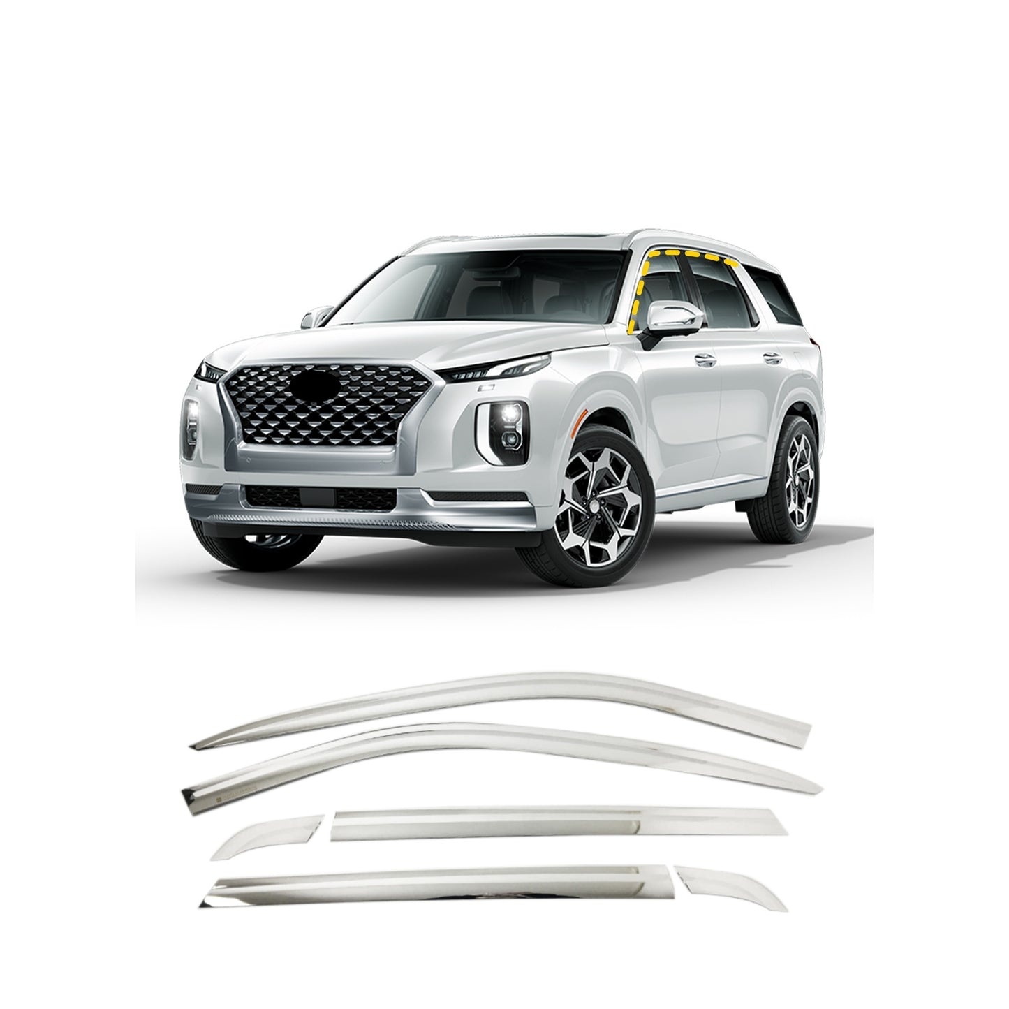 Rain Guards for Hyundai Palisade 2020-2023 (6PCs) Chrome Finish Tape-On Style