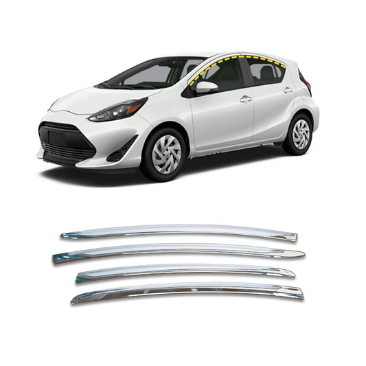 Rain Guards for Toyota Prius C Hatchback 2012-2019 (4PCs) Chrome Finish Tape-On Style