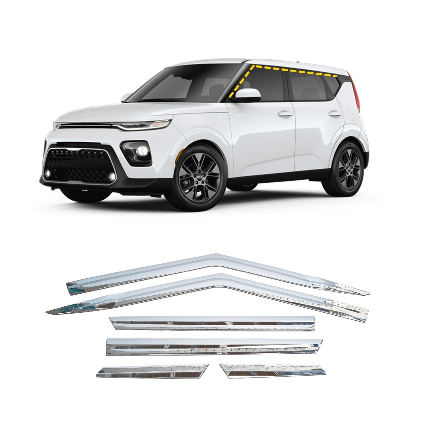 Rain Guards for Kia Soul 2020-2023 (6PCs) Chrome Finish Tape-On Style