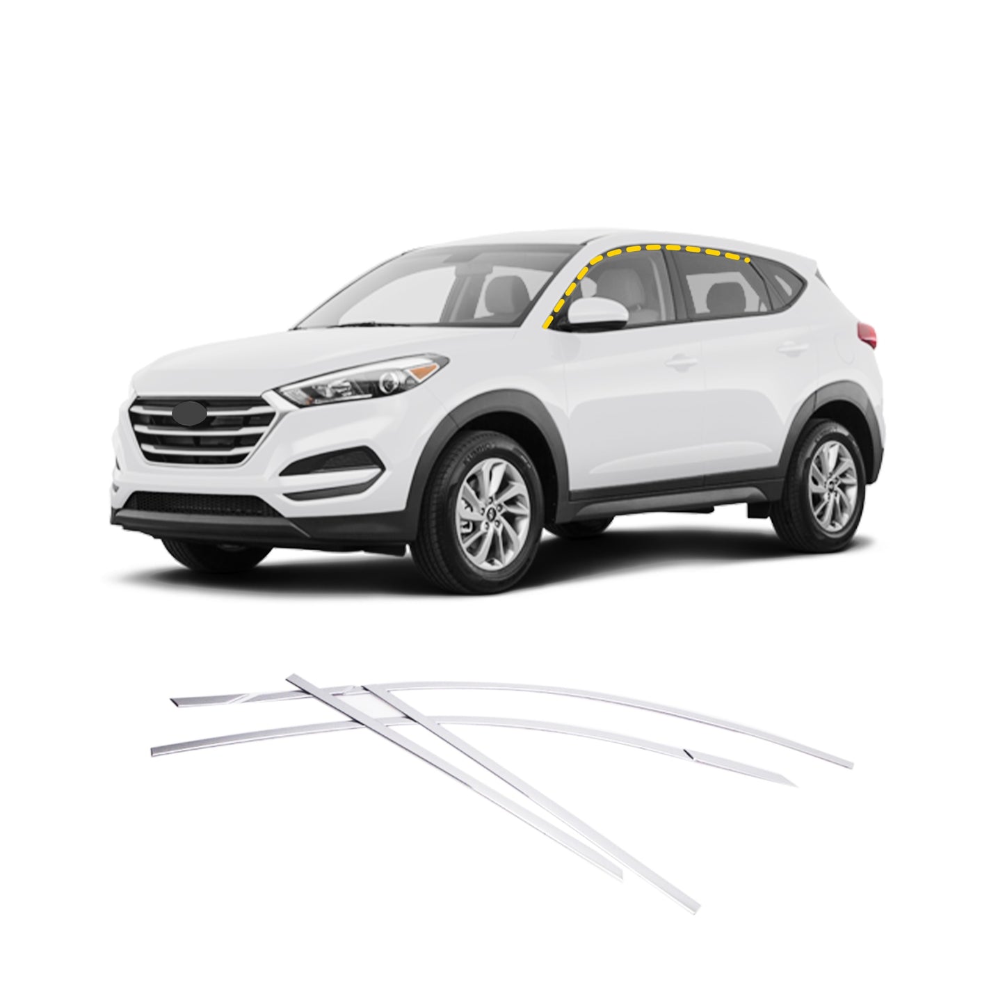 Windows Upper Frame Sill Molding Cover Trim for Hyundai Tucson 2016-2021 (6PCs) Chrome Finish Tape-On Style