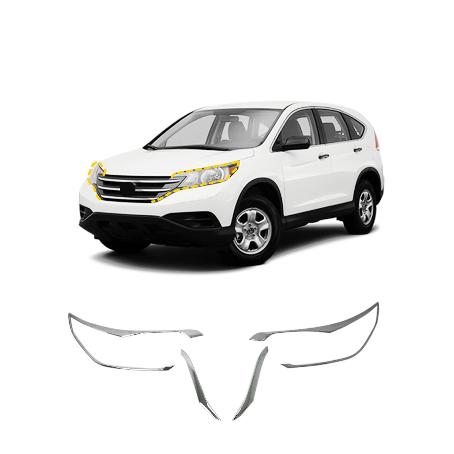 Headlights Cover Trim for Honda CR-V 2012-2014 (4PCs) Chrome Finish Tape-On Style