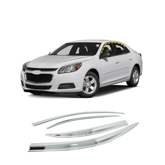 Rain Guards for Chevrolet Malibu 2013-2015 + LTD 2016 (4PCs) Chrome Finish Tape-On Style