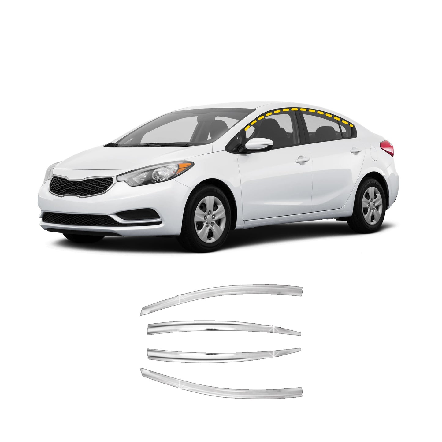 Rain Guards for Kia Forte Sedan 2014-2018 (4PCs) Chrome Finish Tape-On Style