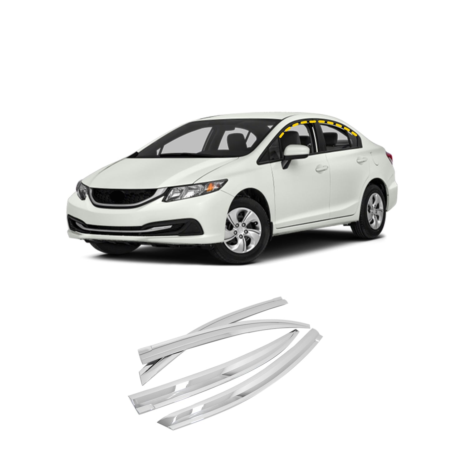 Rain Guards for Honda Civic Sedan 2012-2015 (4PCs) Chrome Finish Tape-On Style