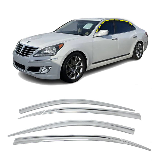 Rain Guards for Hyundai Equus 2010-2016 (6PCs) Chrome Finish Tape-On Style