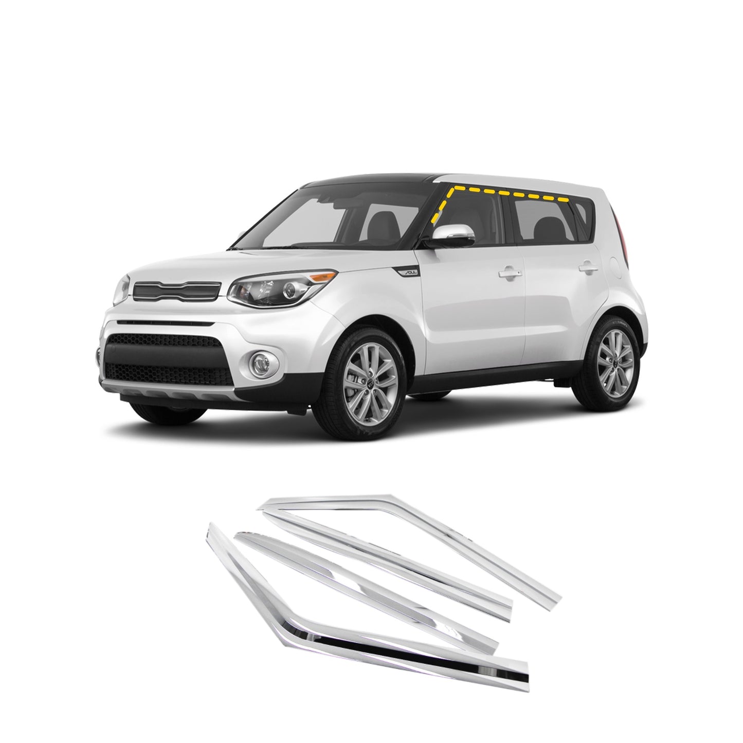 Rain Guards for Kia Soul 2014-2019 (4PCs) Chrome Finish Tape-On Style