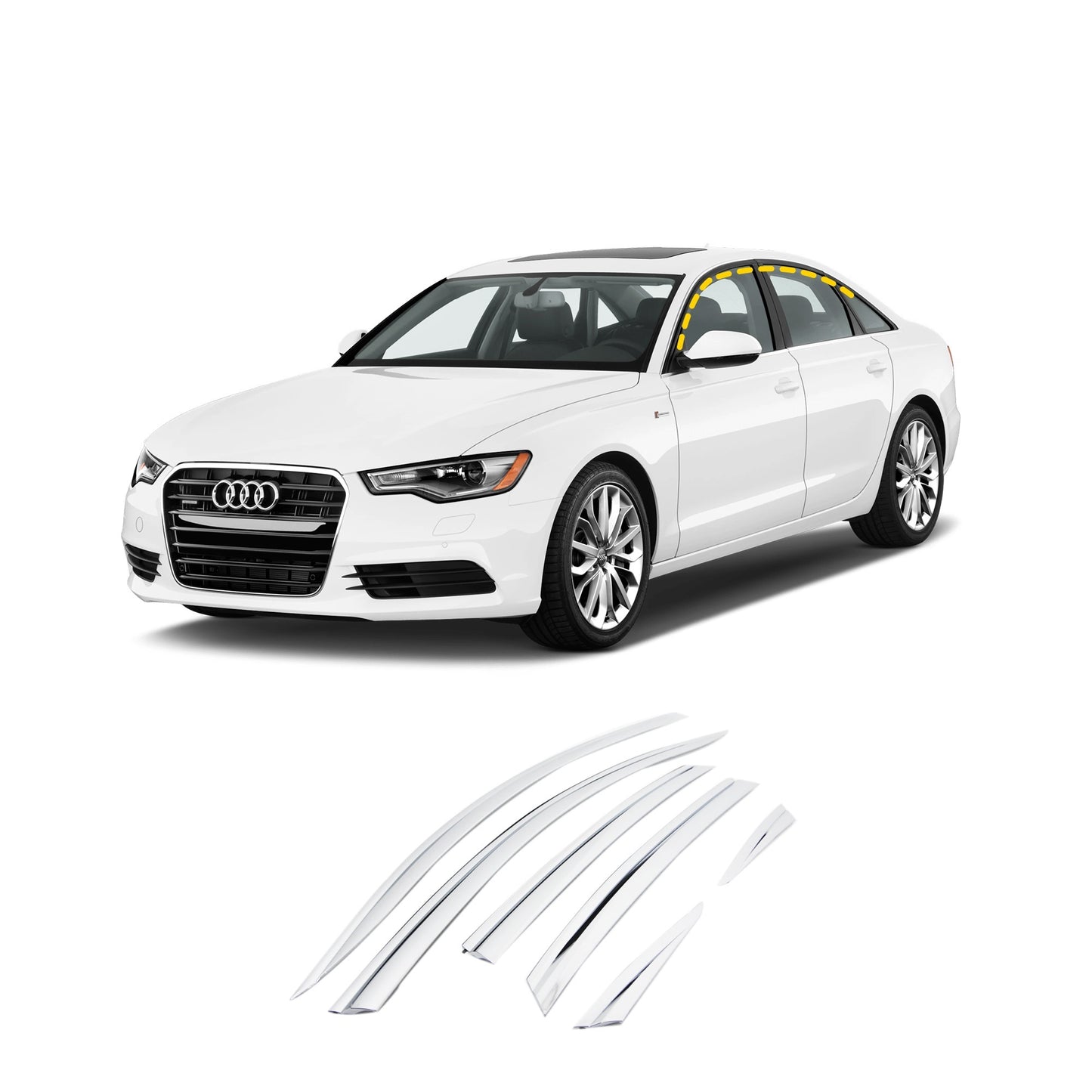 Rain Guards for Audi A6 Sedan 2012-2018 (6PCs) Chrome Tape-On Style