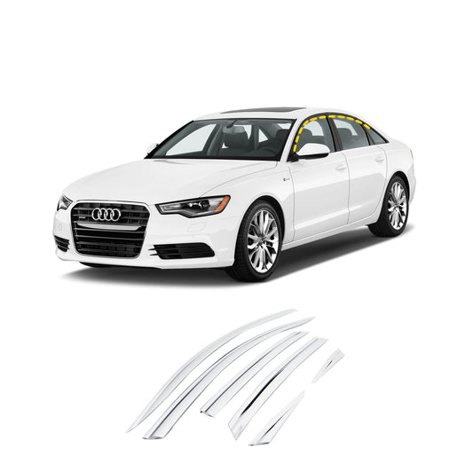 Rain Guards for Audi A6 Sedan 2012-2018 (6PCs) Chrome Tape-On Style