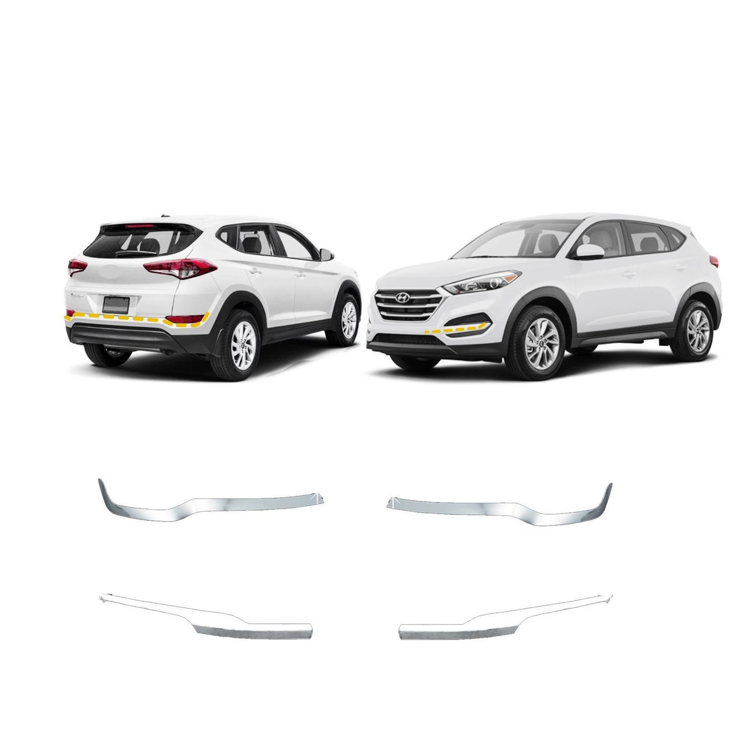 Front & Rear Bumper Corner Protector Guard for Hyundai Tucson 2016-2018 (4PCs) Chrome Finish Tape-On Style