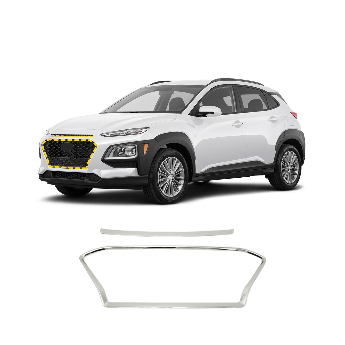 Grille Insert for Hyundai Kona 2018-2021 (2PCs) Chrome Finish Tape-On Style