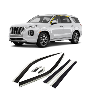 Rain Guards for Hyundai Palisade 2020-2023 (6PCs) Black with Chrome Line Tape-On Style
