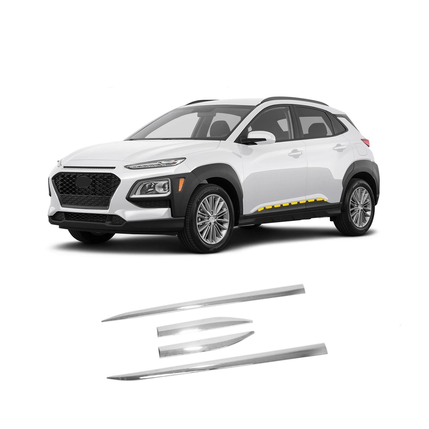 Body Side Molding Cover Trim for Hyundai Kona 2018-2023 (4PCs) Chrome Finish Tape-On Style