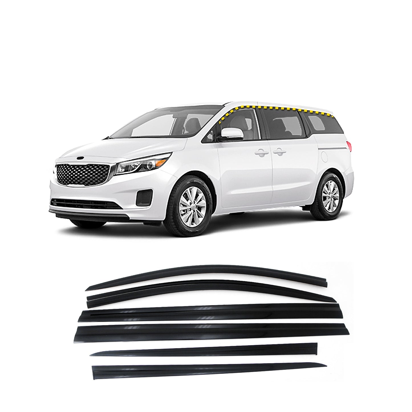 Rain Guards for Kia Sedona 2015-2021 (6PCs) Smoke Tinted Tape-On Style