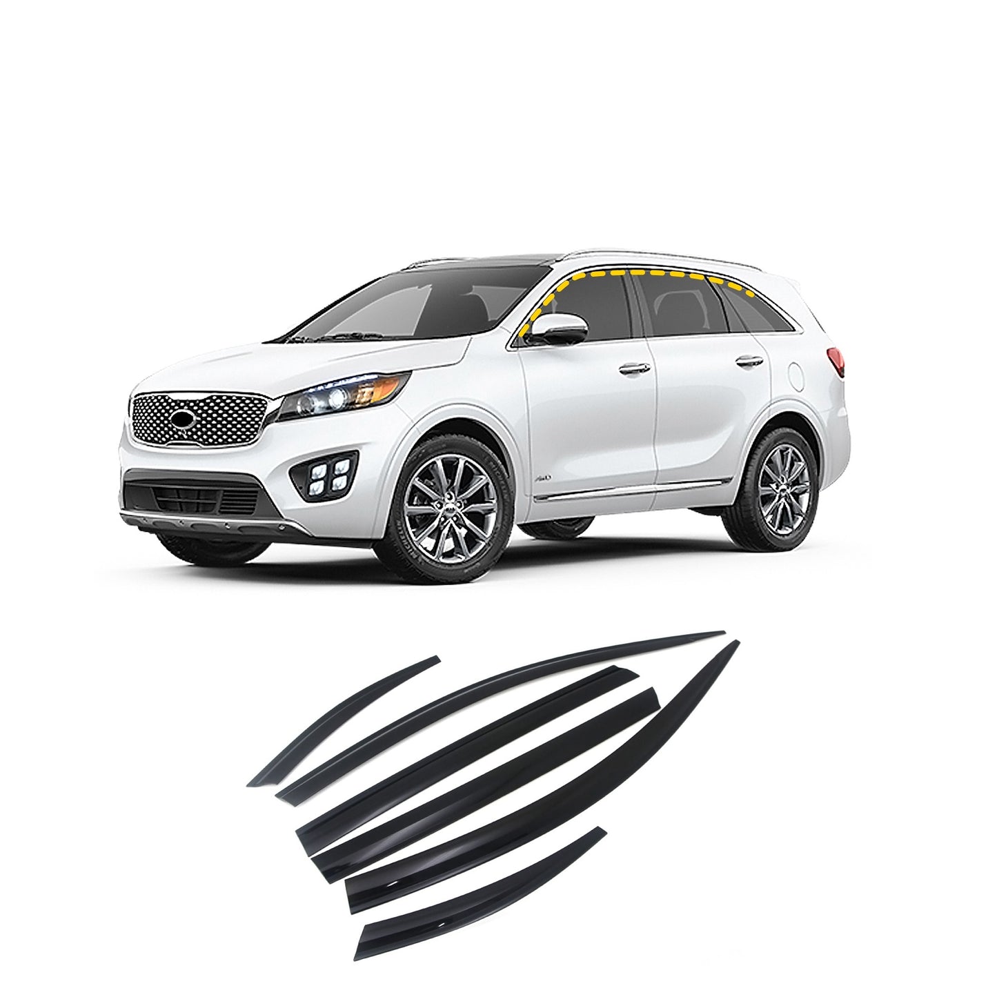 Rain Guards for Kia Sorento 2016-2020 (6PCs) Smoke Tinted Tape-On Style