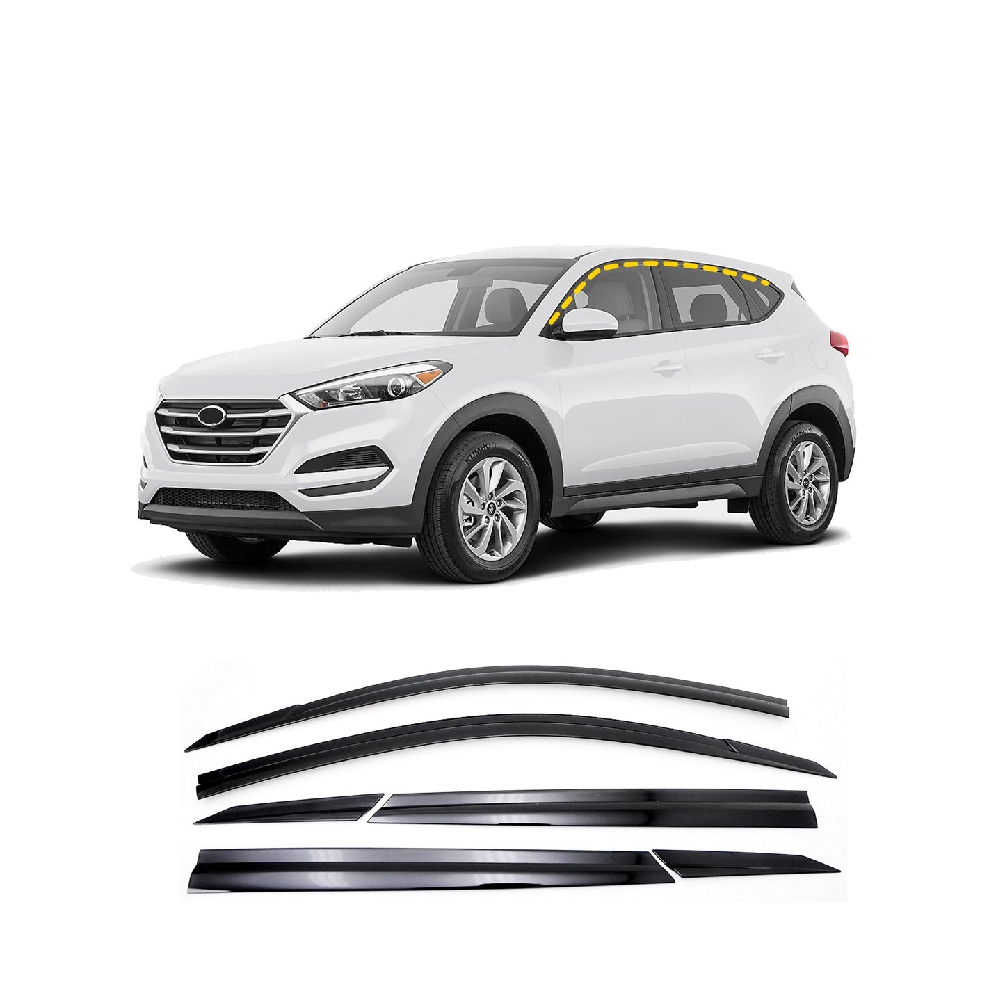 Rain Guards for Hyundai Tucson 2016-2021 (6PCs) Smoke Tinted Tape-On Style