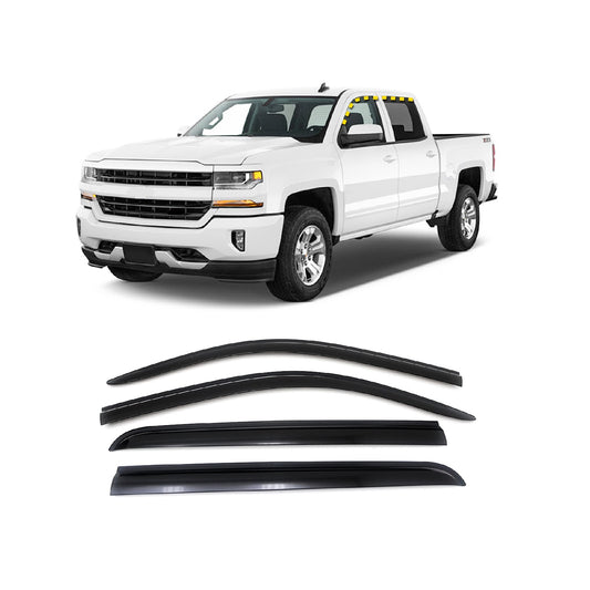 Rain Guards for Chevrolet Silverado 1500 Crew Cab 2014-2018 (4PCs) Smoke Tinted Tape-On Style