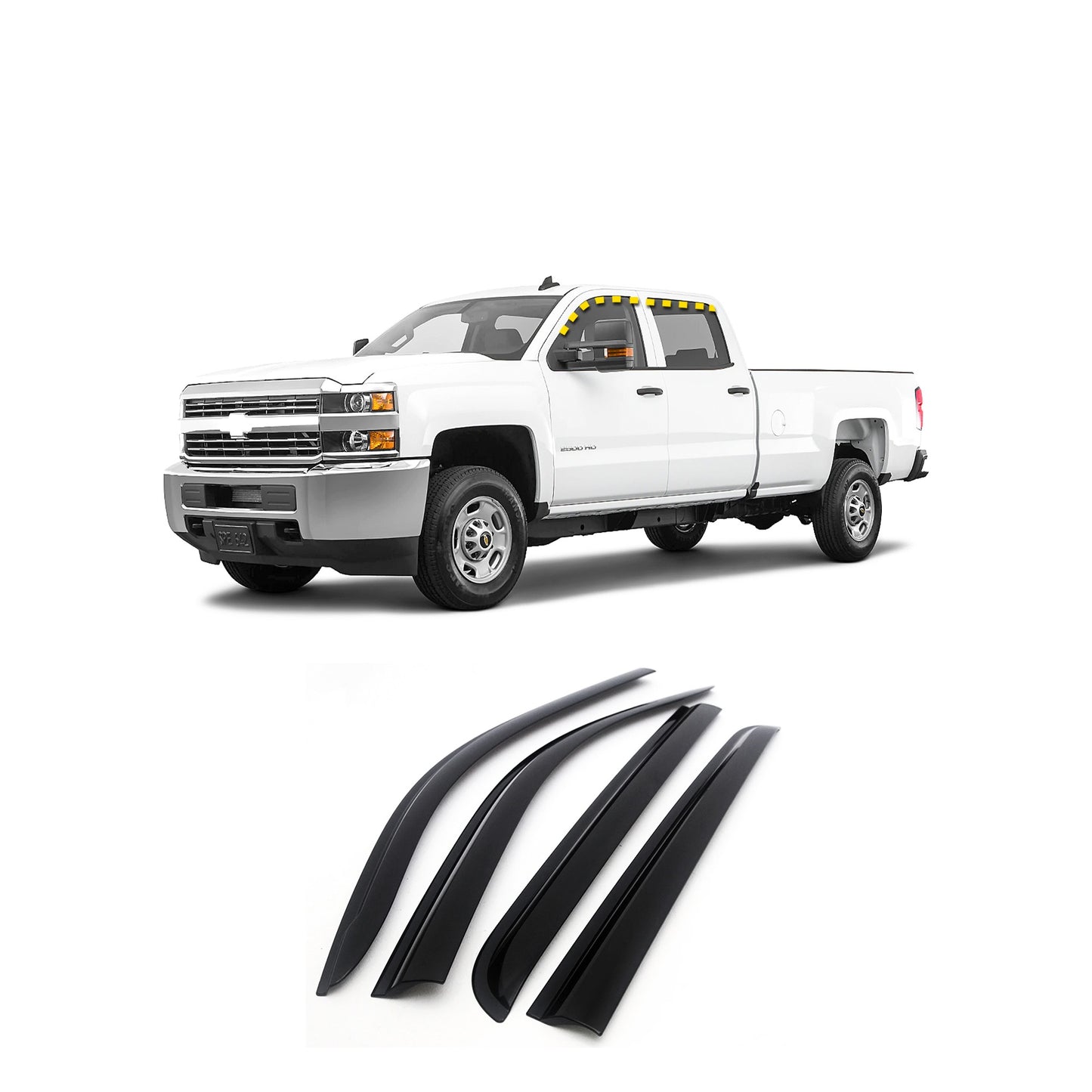 Rain Guards for Chevrolet Silverado 2500 Crew Cab 2015-2018 (4PCs) Smoke Tinted Tape-On Style