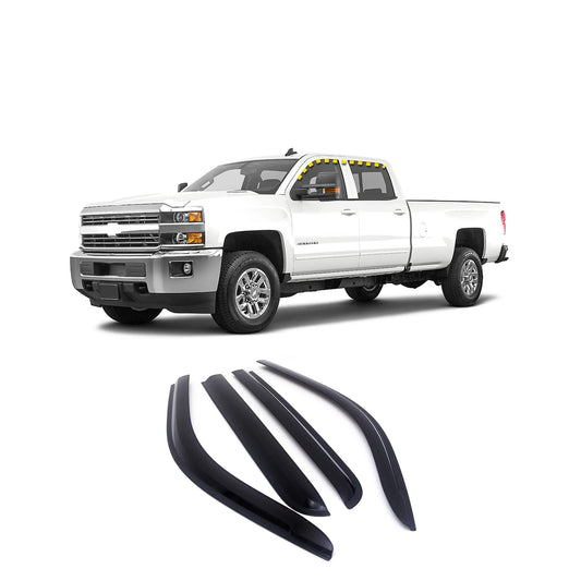 Rain Guards for Chevrolet Silverado 3500 Crew Cab 2015-2018 (4PCs) Smoke Tinted Tape-On Style