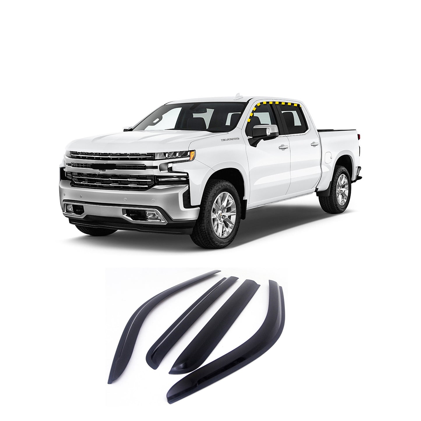 Rain Guards for Chevrolet Silverado 1500 LD Crew Cab 2019 (4PCs) Smoke Tinted Tape-On Style