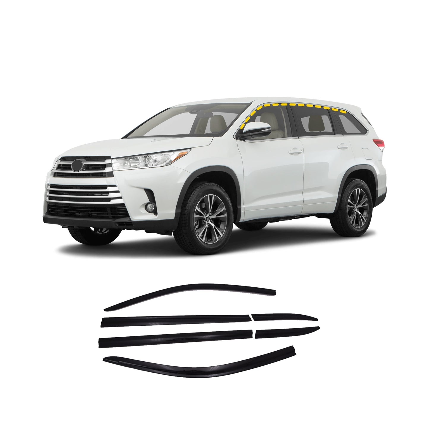 Rain Guards for Toyota Highlander 2014-2019 (6PCs) Smoke Tinted Tape-On Style